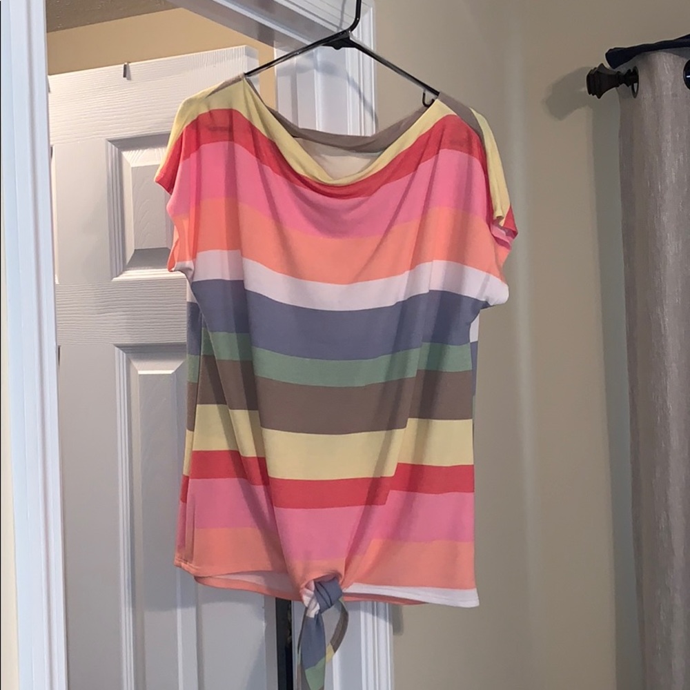 Rainbow stripe tie front shirt